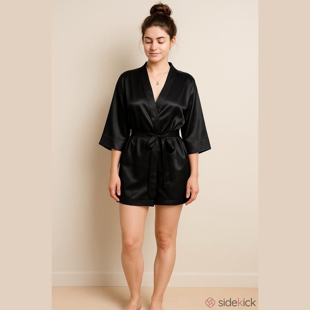 Black Satin Kimono Robe one size fits most